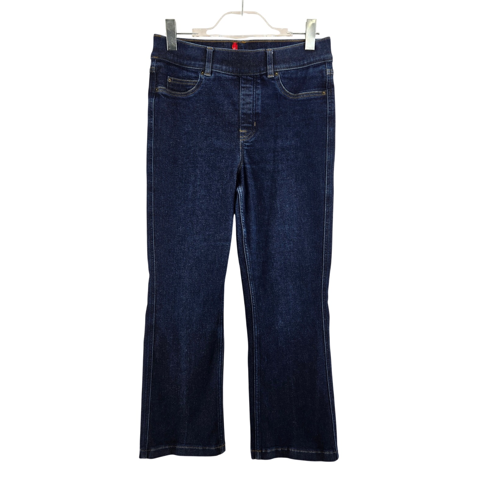 Spanx Mid Rise Flare Jeans Dark Wash Stretch Denim Womens Size Medium Comfort